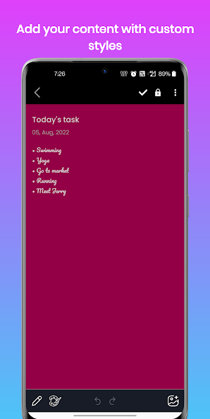 A styled task note with custom formatting